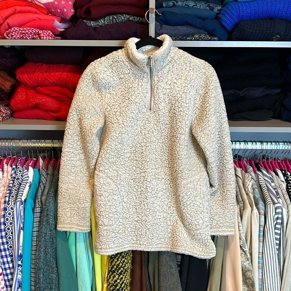 Love Tree beige long sleeve 1/4 zip mock neck pullover size S